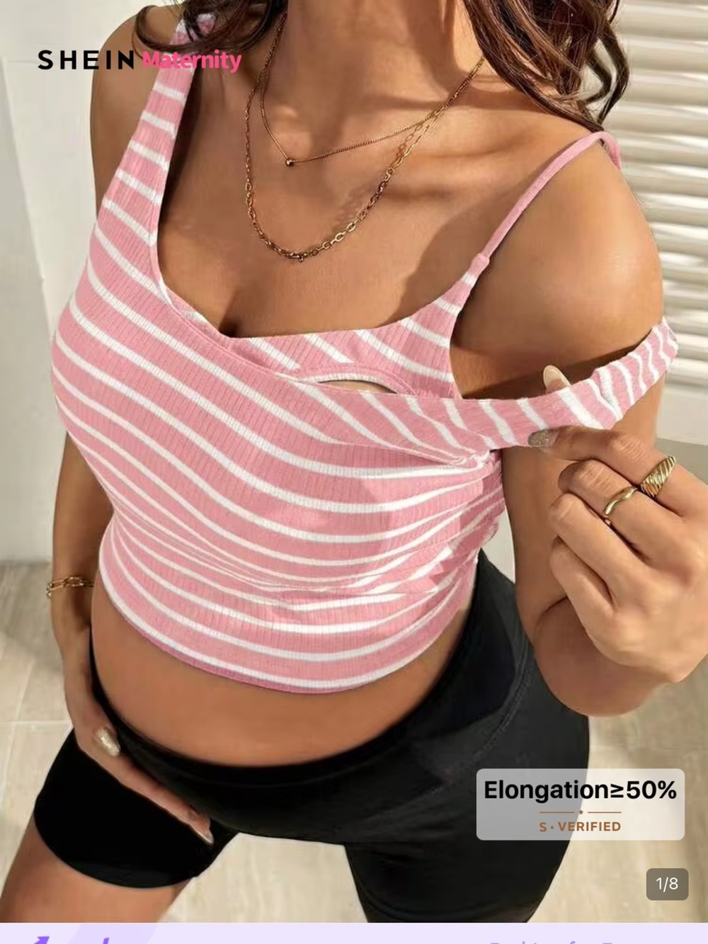 SHEIN Pink and White Striped Nursing Cami